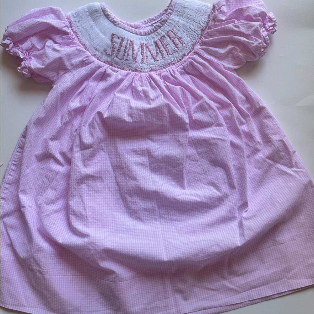 Ann + Reeves Pink Smocked 'SUMMER' Puff Sleeve Dress